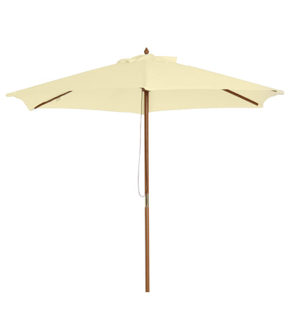 8FT Wood Market Umbrella Patio Umbrella Round Garden Parasol Canopy with Bamboo Ribs and Top Vent, Cream White