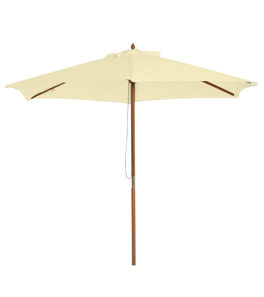8FT Wood Market Umbrella Patio Umbrella Round Garden Parasol Canopy with Bamboo Ribs and Top Vent, Cream White