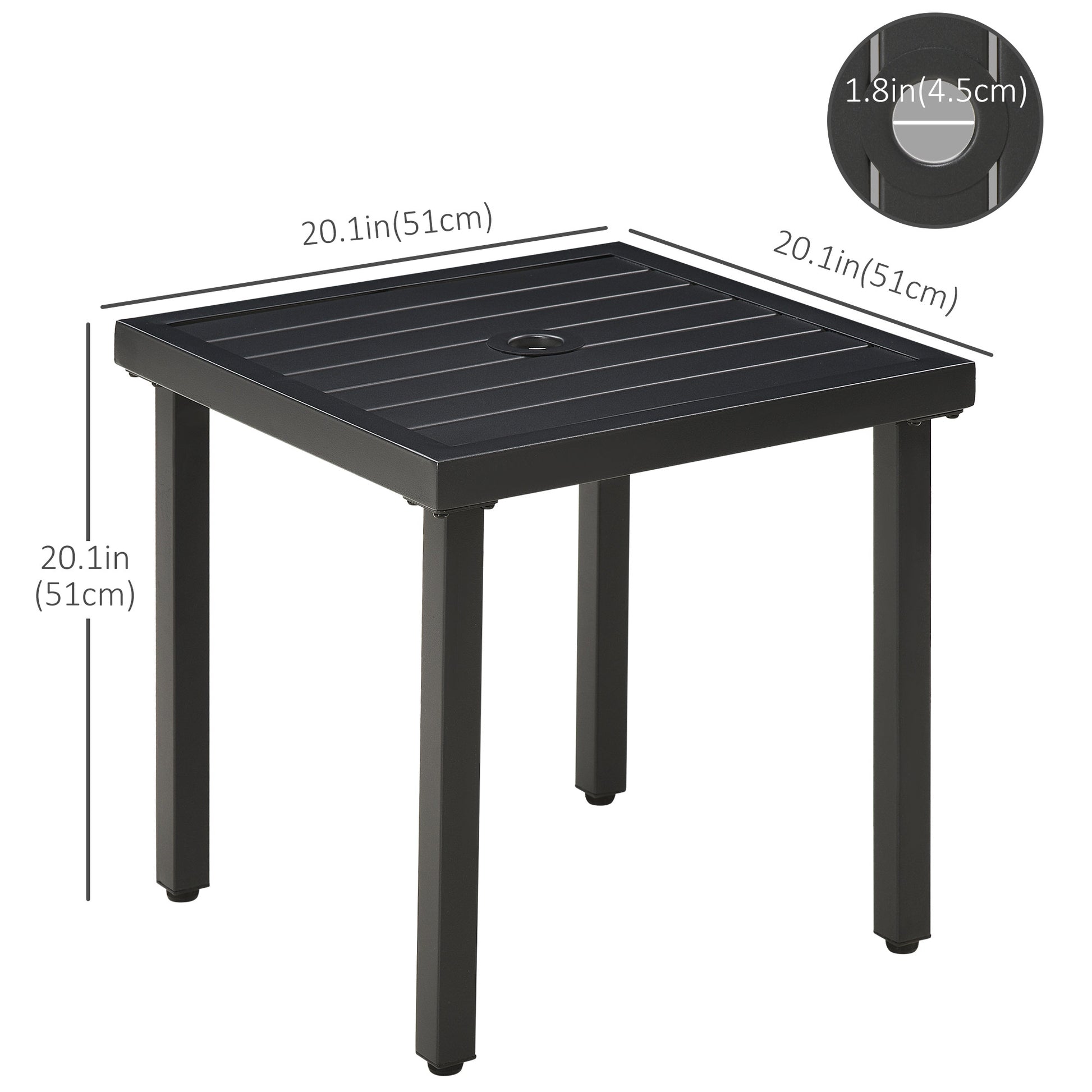 Outdoor Side Table, Patio End Table with Umbrella Hole, Small Coffee Table with Steel Frame for Balcony, Black