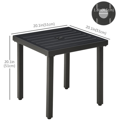 Outdoor Side Table, Patio End Table with Umbrella Hole, Small Coffee Table with Steel Frame for Balcony, Black