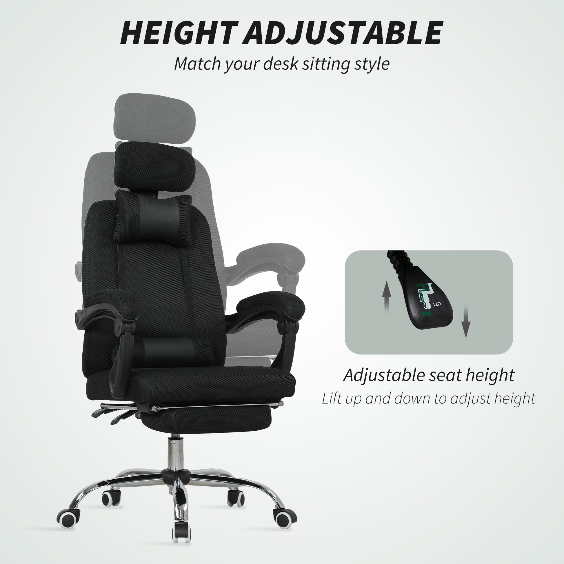 Ergonomic Executive High Back Office Chair with Footrest, Lumbar Support, Black