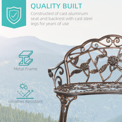 40" Outdoor Garden Bench, Cast Aluminum Antique Rose Style Patio Garden Park Loveseat Bench for Backyard, Porch, Balcony, Lawn, Bronze