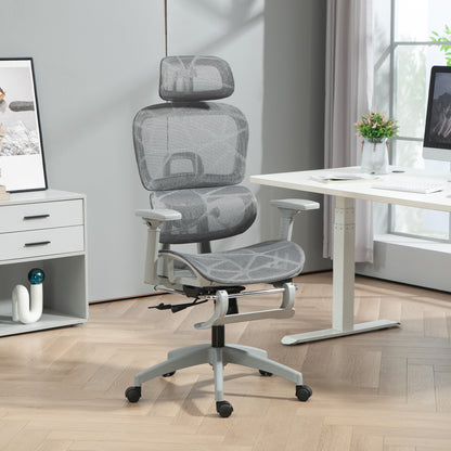 Ergonomic Office Chair with Lumbar Support, Mesh Office Chair with 3D Armrest, 135° Reclining, Adjustable Headrest, Grey