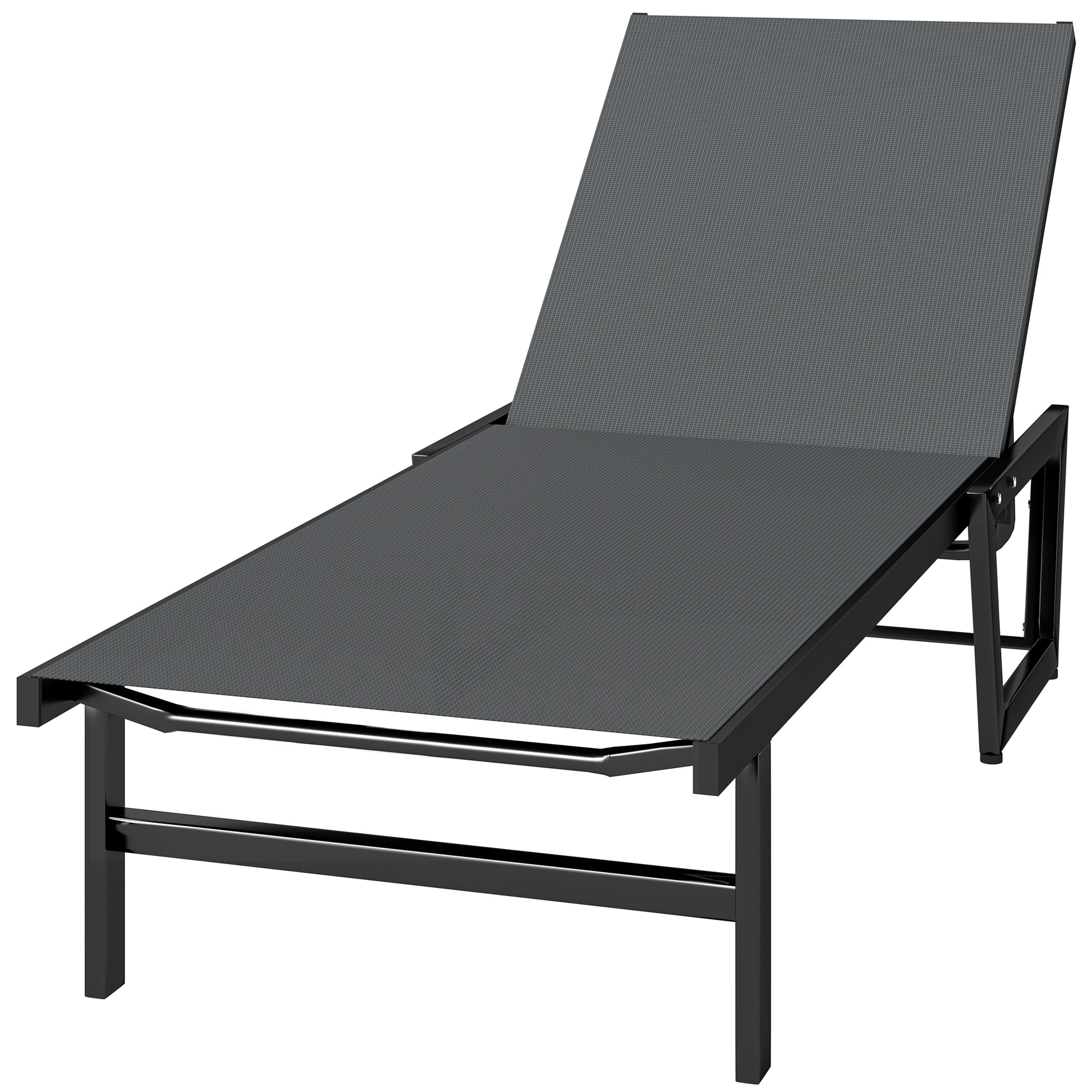 Lounge Chair Outdoor, 63 cm Wide Chaise Lounge Tanning Chair, 4-Position Outdoor Tanning Lounger, Dark Grey