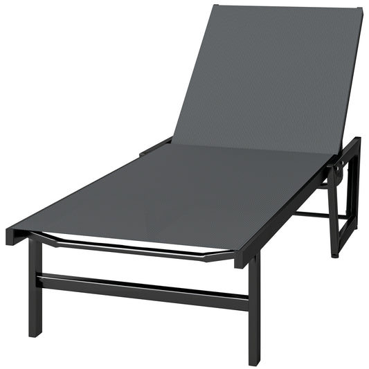 Lounge Chair Outdoor, 63 cm Wide Chaise Lounge Tanning Chair, 4-Position Outdoor Tanning Lounger, Dark Grey
