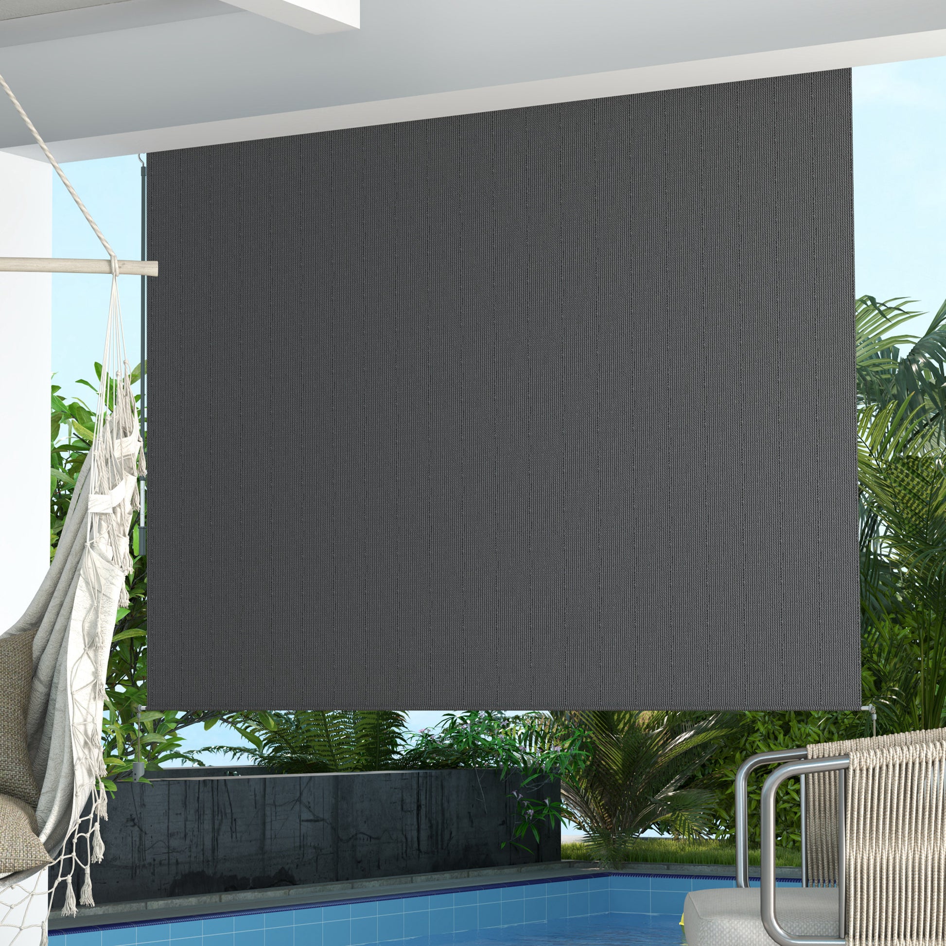 8' x 6' Patio Door Blinds, Outdoor Roller Shades, Cordless Roll Up Shade for Porch Gazebo, Dark Grey