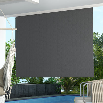8' x 6' Patio Door Blinds, Outdoor Roller Shades, Cordless Roll Up Shade for Porch Gazebo, Dark Grey
