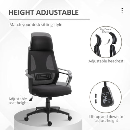 Mesh Office Chair with Up&Down Headrest, Ergonomic Computer Desk Chair with Adjustable Tilt Angle, Height Adjustable Swivel Seat with Lumbar Support for Office, Black