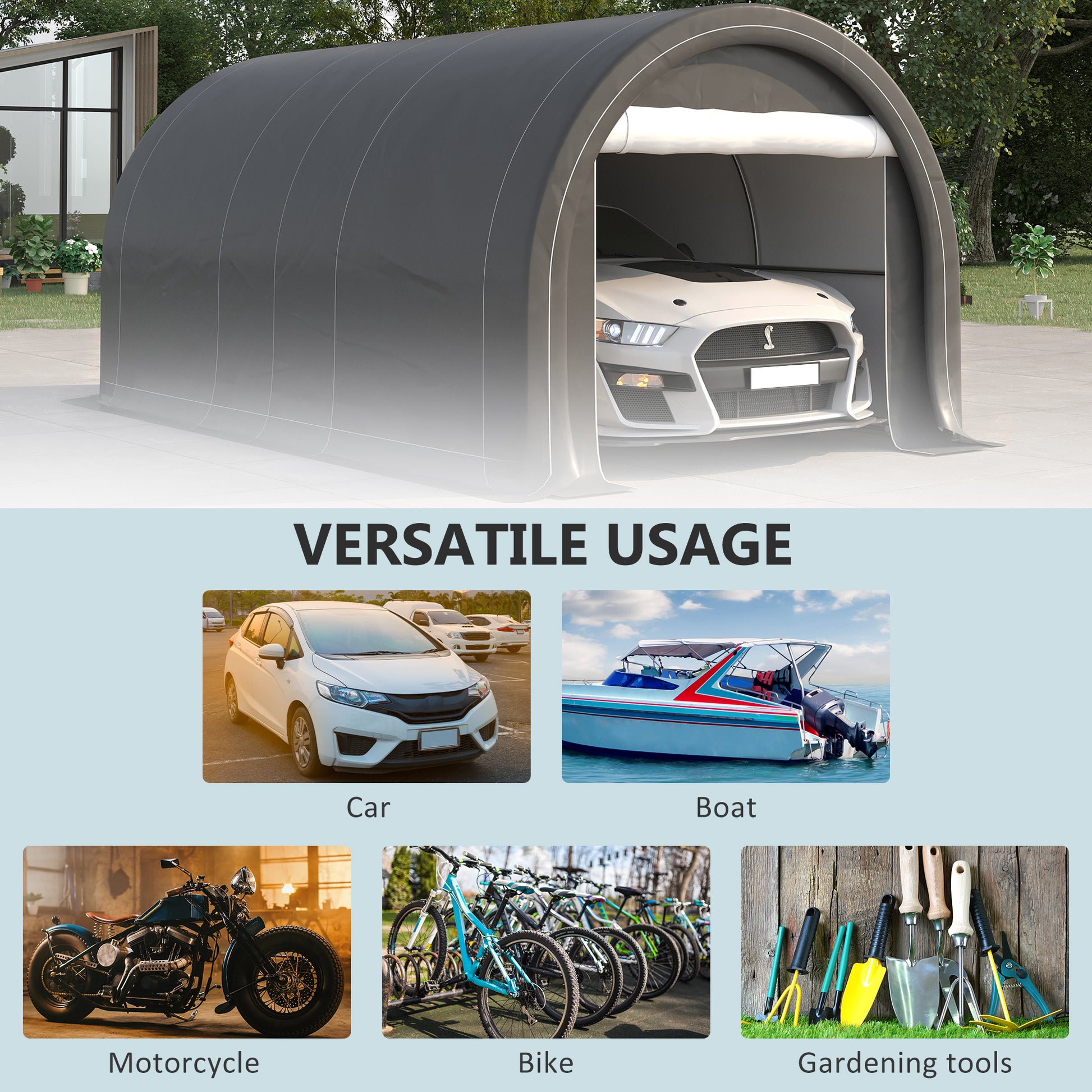 10' x 16' Heavy Duty Portable Carport Tent with Zippered Door, PE Cover for Car, Boat, Motorcycle, Bike, Grey