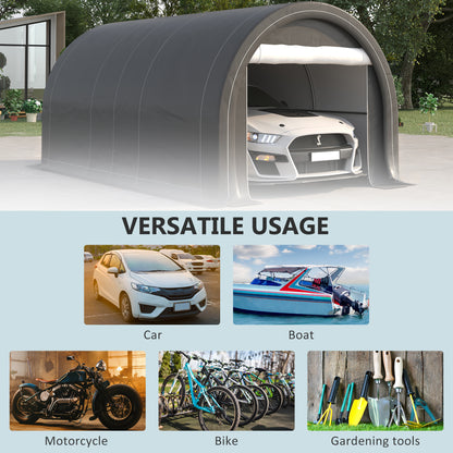 10' x 16' Heavy Duty Portable Carport Tent with Zippered Door, PE Cover for Car, Boat, Motorcycle, Bike, Grey