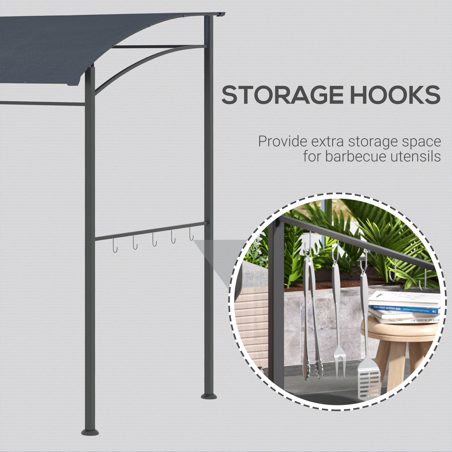 7' x 5' BBQ Grill Gazebo Tent, Garden Grill Canopy with Steel Frame and Hooks, Outdoor Sun Shade, Grey