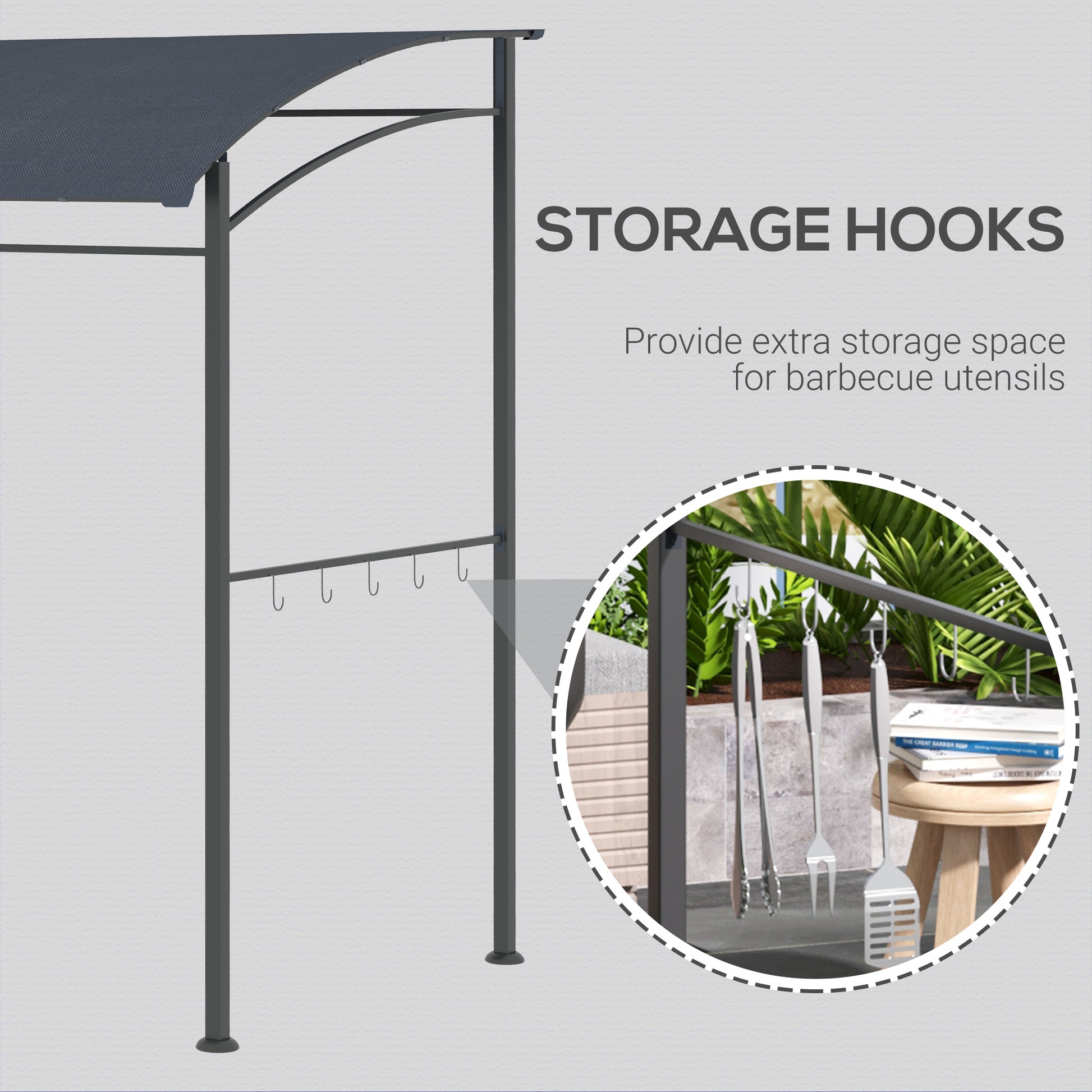 7' x 5' BBQ Grill Gazebo Tent, Garden Grill Canopy with Steel Frame and Hooks, Outdoor Sun Shade, Grey