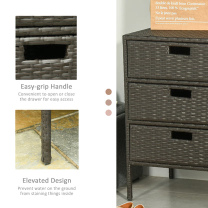 32" Poolside Rattan Wicker Patio Organizer Storage Cabinet Bathroom Storage w/ 3 Large Drawers Garden Outdoor