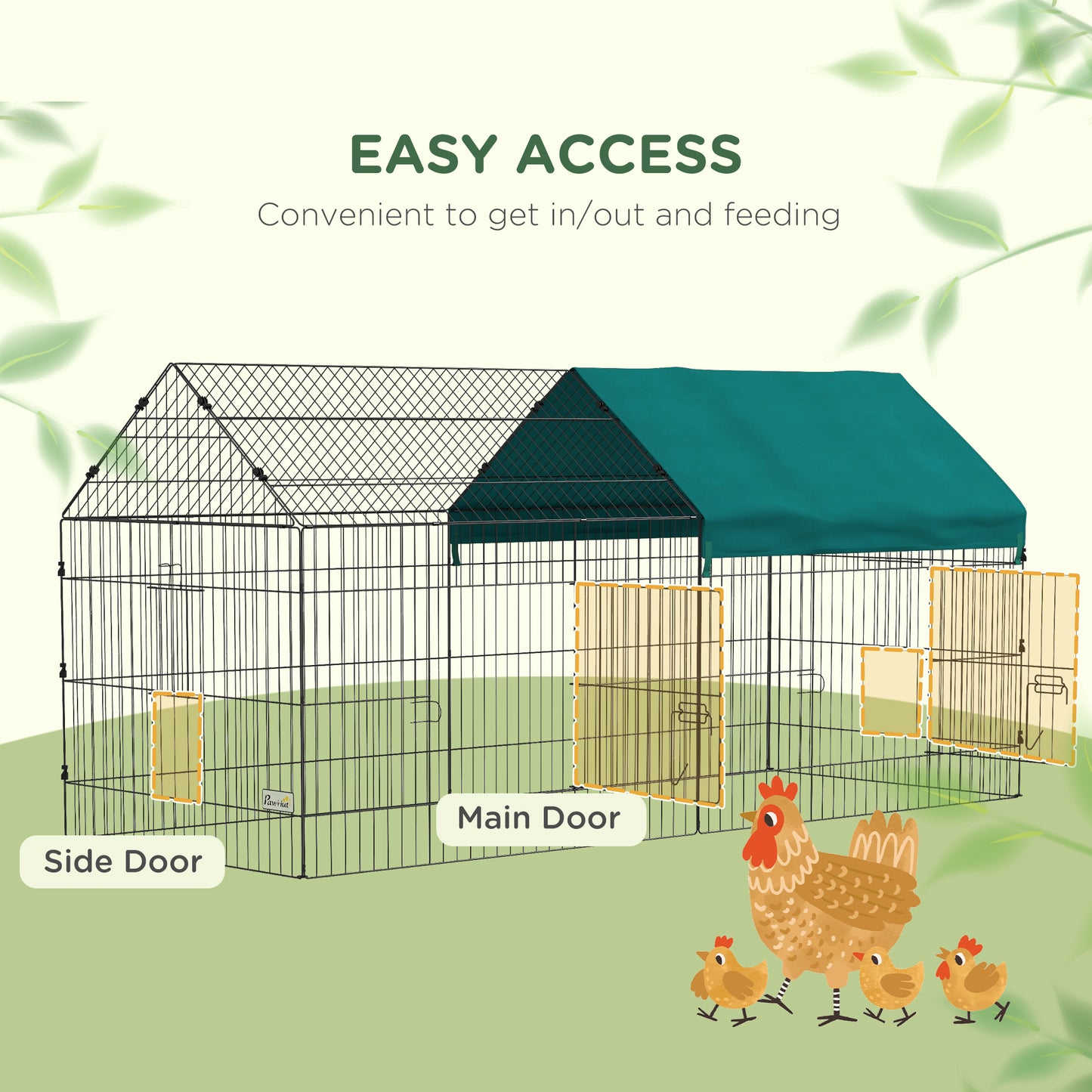 87" Small Animal Cage with Roof, Indoor/Outdoor Use, for Chicken, Rabbits, Chinchillas, Green