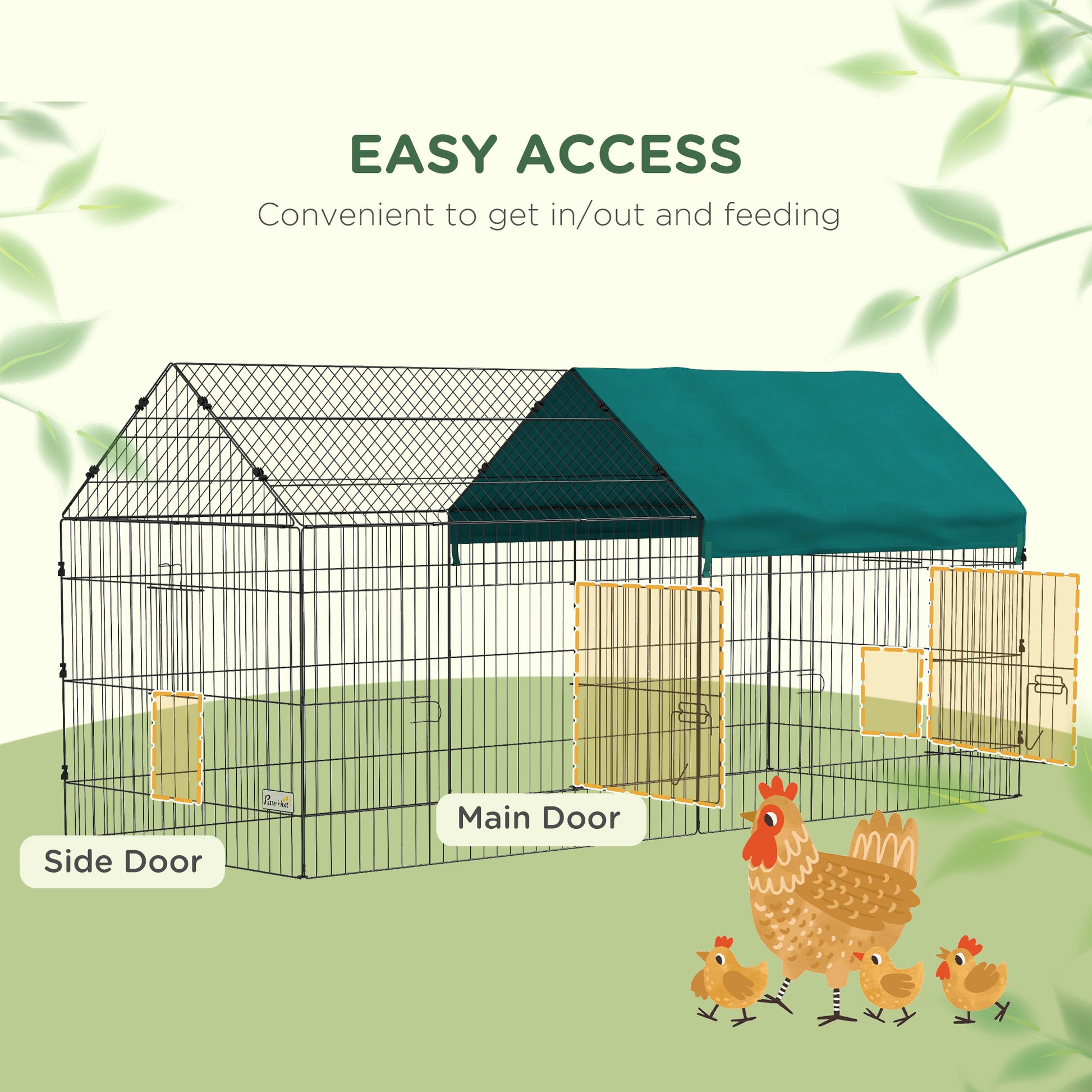87" Small Animal Cage with Roof, Indoor/Outdoor Use, for Chicken, Rabbits, Chinchillas, Green