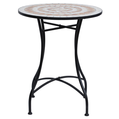 23.5" Mosaic Round Patio Table, Metal Side Bistro Coffee Table, Outdoor Furniture, Ceramic Tabletop for Garden Lawn