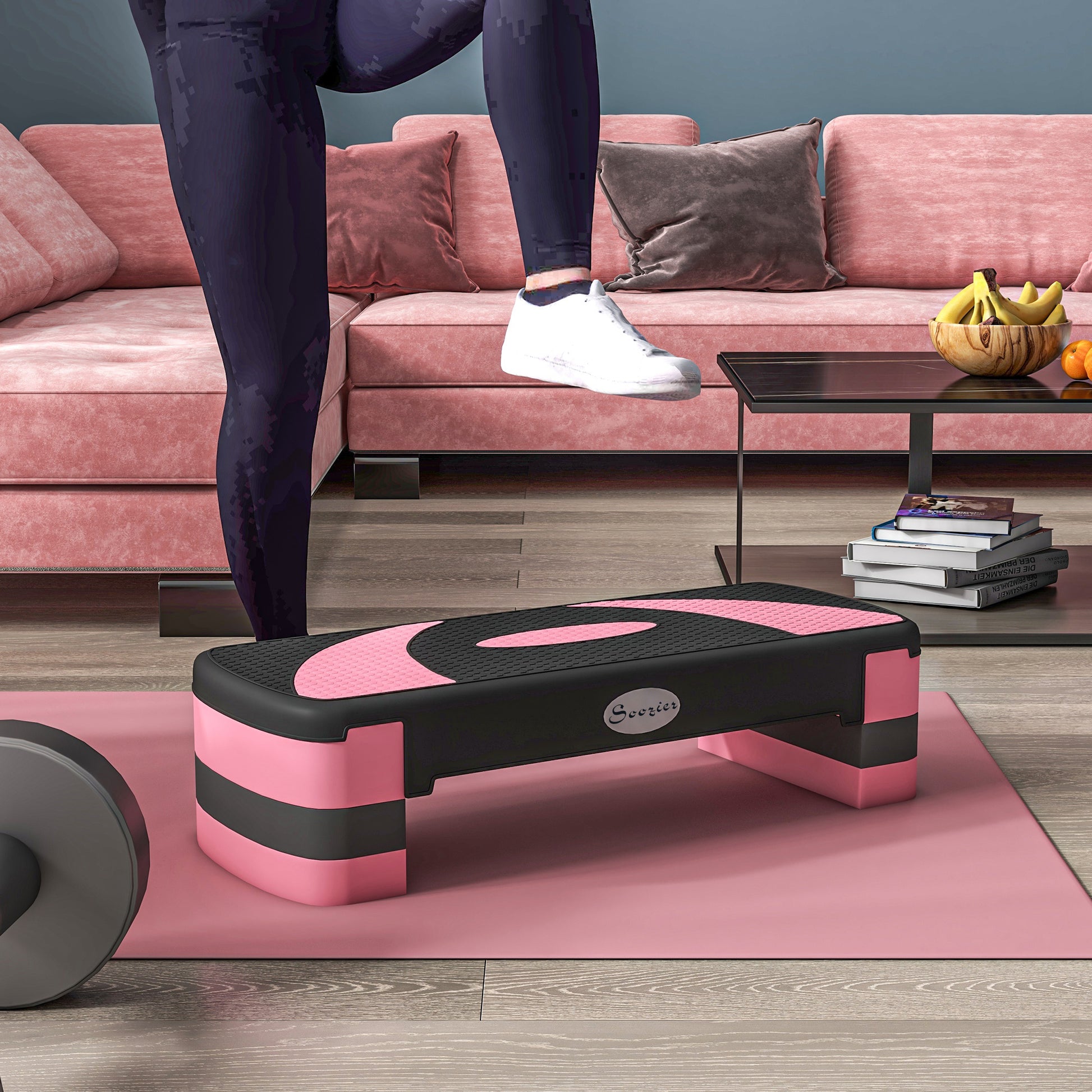 Soozier Adjustable Aerobic Stepper, Exercise Step Platform, Step Exercise Trainer, Workout Fitness Yoga Risers, 4"-6"-8", Pink