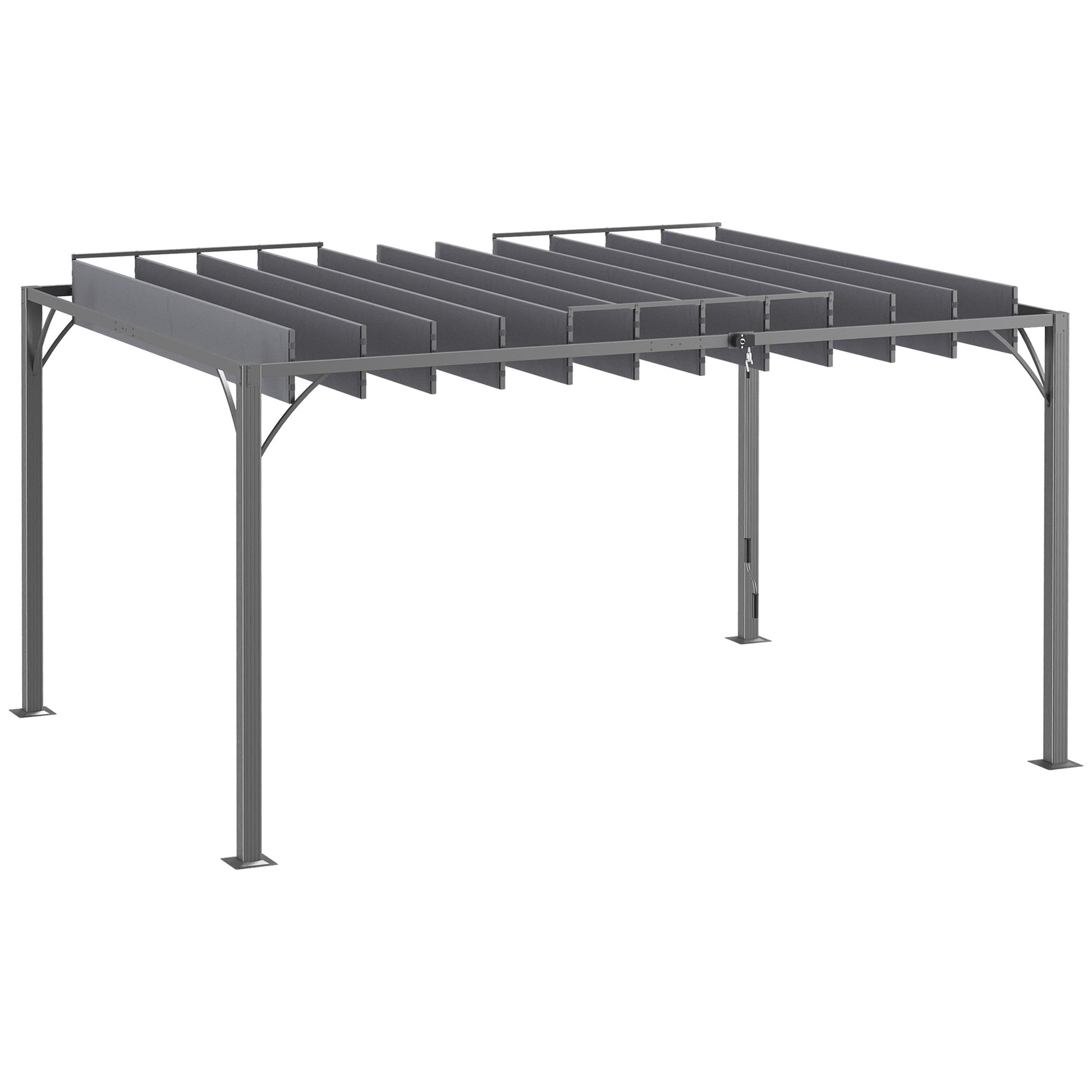 12.8' x 9.7' Louvered Pergola with Retractable Roof, Metal Pergola for Lawn Garden Patio, Grey