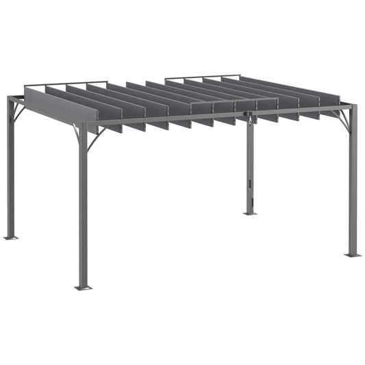 12.8' x 9.7' Louvered Pergola with Retractable Roof, Metal Pergola for Lawn Garden Patio, Grey
