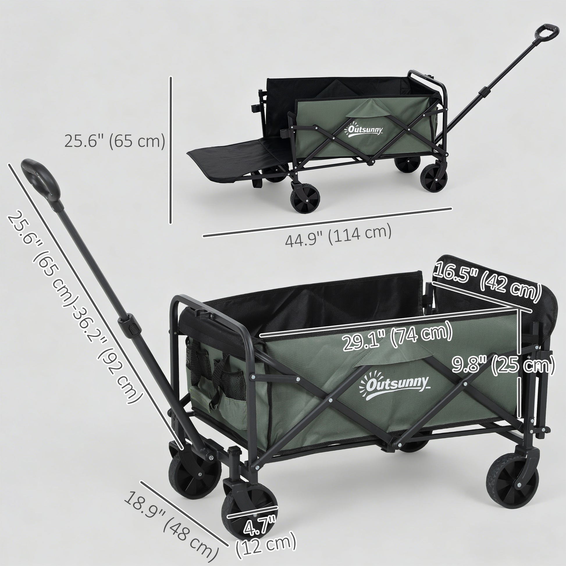 Wagon Cart Foldable, Collapsible Wagon Cart with Removable Liner, Handle, Wheels, 72L & 198 LBS Capacity, Green