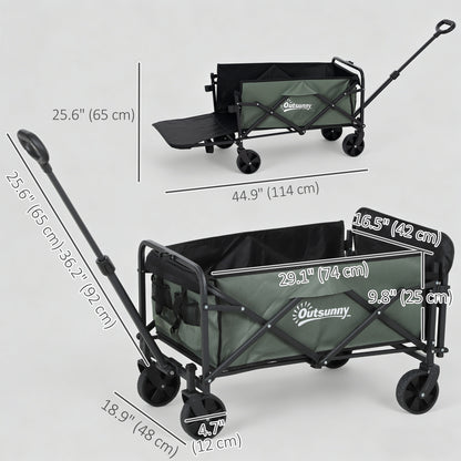 Wagon Cart Foldable, Collapsible Wagon Cart with Removable Liner, Handle, Wheels, 72L & 198 LBS Capacity, Green