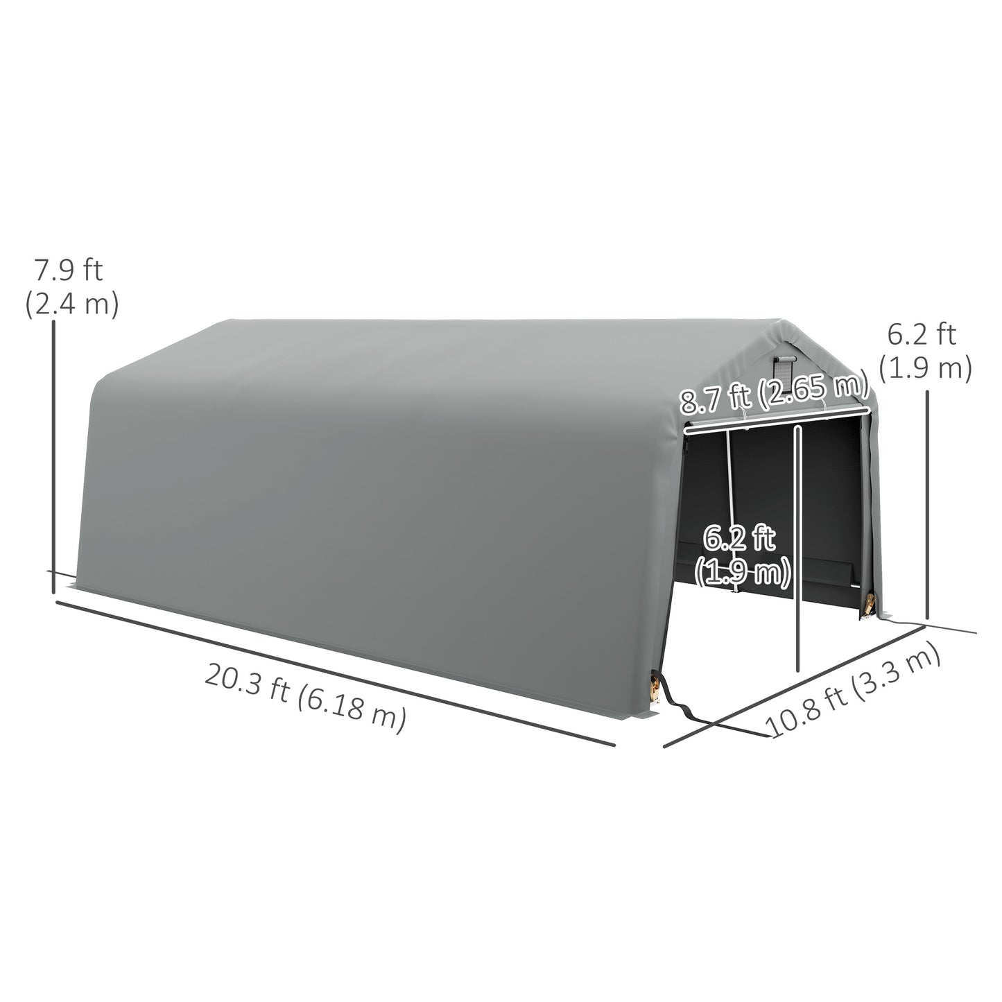 11' x 20' Portable Garage, Heavy Duty Carport Canopy with Ventilation Windows and Large Roll-up Door, Grey