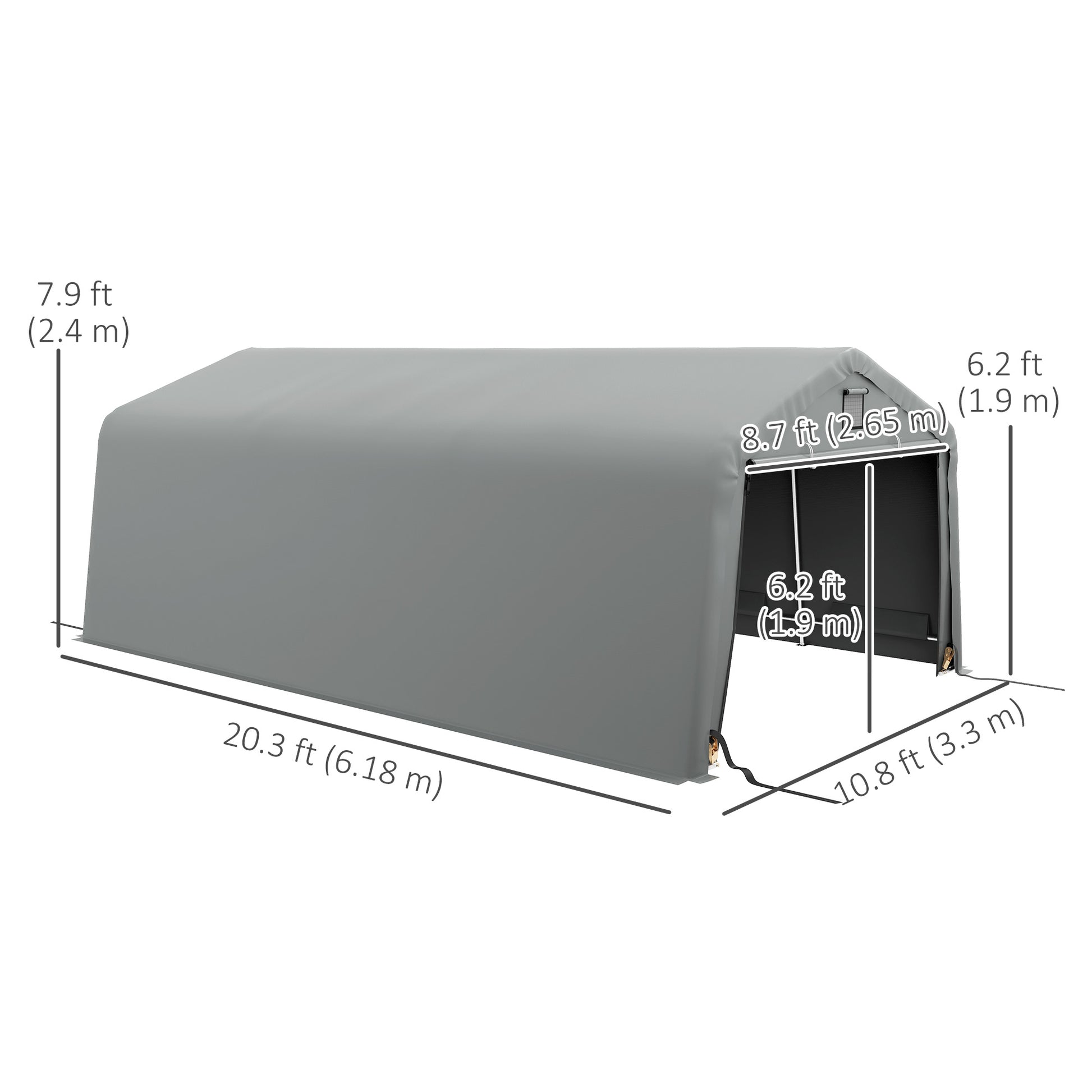 11' x 20' Portable Garage, Heavy Duty Carport Canopy with Ventilation Windows and Large Roll-up Door, Grey