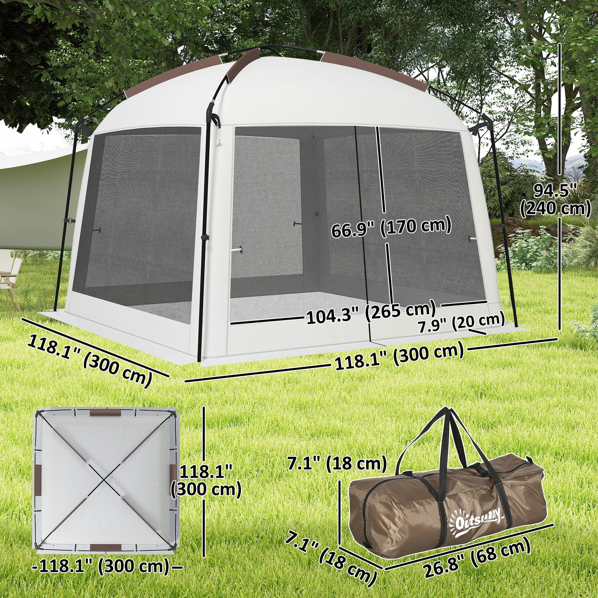 10' x 10' Screen Tent, UV50+ Protection Outdoor Screen House with Carry Bag & Ground Stakes, Fits 6-8 People, White