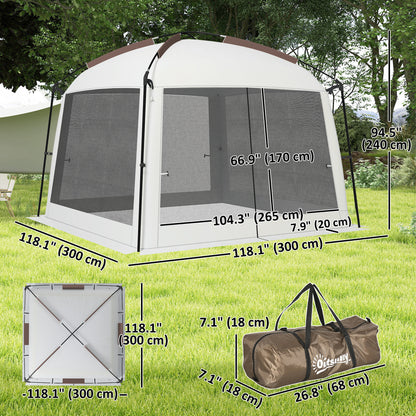 10' x 10' Screen Tent, UV50+ Protection Outdoor Screen House with Carry Bag & Ground Stakes, Fits 6-8 People, White