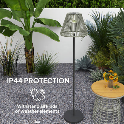 Wicker Outdoor Floor Lamp, Cordless Solar Lantern with Auto On/Off LED Lights, IP44 for Patio, Porch, Pathway, Grey