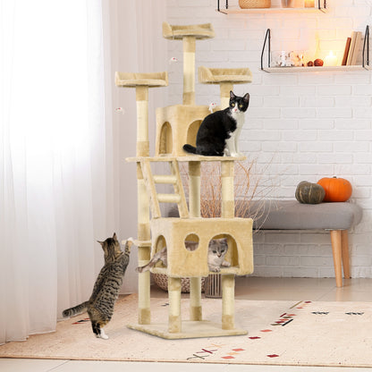 71-Inch Multi Level Scratching Cat Tree Kitty Condo Activity Center with Toys, Beige
