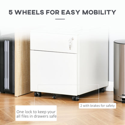 Lockable File Cabinet, Steel Filing Cabinet on Wheels for Legal, A4, Letter Size, with Pencil Tray for Home Office