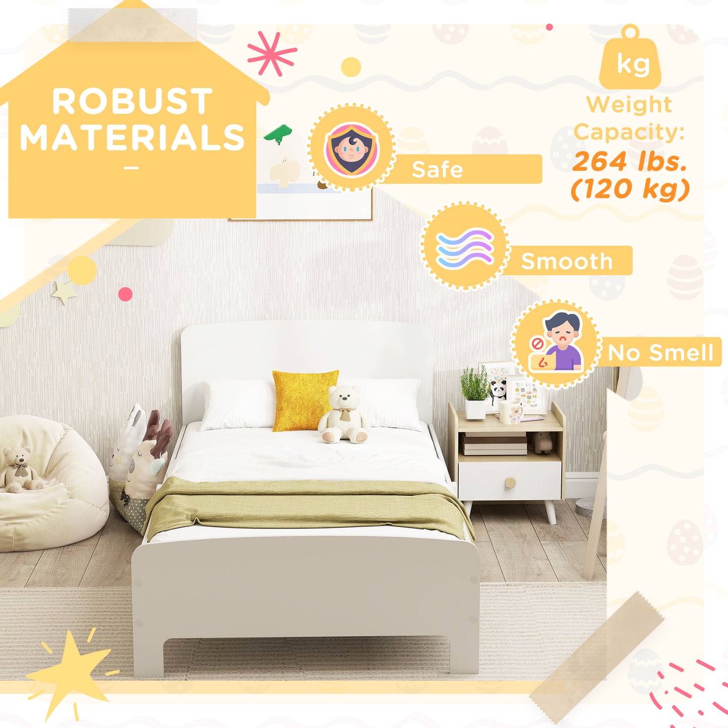 Qaba Bed Frame for Girls and Boys, Bedroom Furniture, White