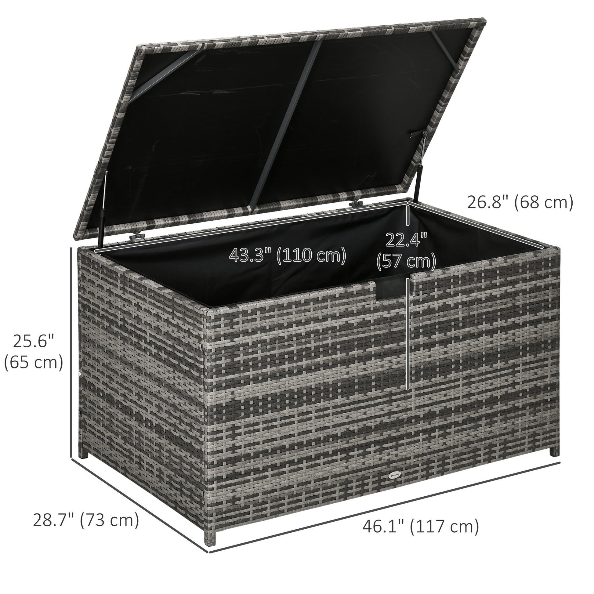 113 Gallon Outdoor Storage Box, Rattan Deck Box for Indoor, Patio Furniture Cushions, Grey