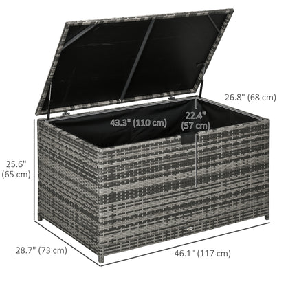 113 Gallon Outdoor Storage Box, Rattan Deck Box for Indoor, Patio Furniture Cushions, Grey