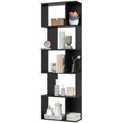 5-Tier Geometric Bookshelf, S Shaped Bookcase, Modern Freestanding Display Shelf Unit for Home Office, Black