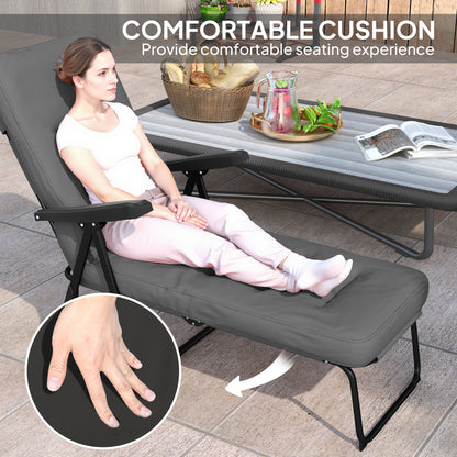 Folding Outdoor Lounge Chair with Cushion, Adjustable Backrest, Reclining Patio Garden Chair with Footrest, Black
