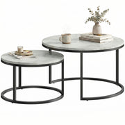 Modern Coffee Table Set of 2, Nesting Side Tables w/ Metal Base for Living Room Bedroom Office Marble Grey