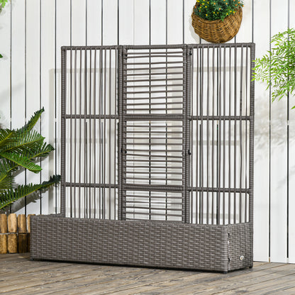 Raised Garden Bed with Lattice Trellis, Rattan Outdoor Planter with Storage for Garden, Patio, Balcony, Grey