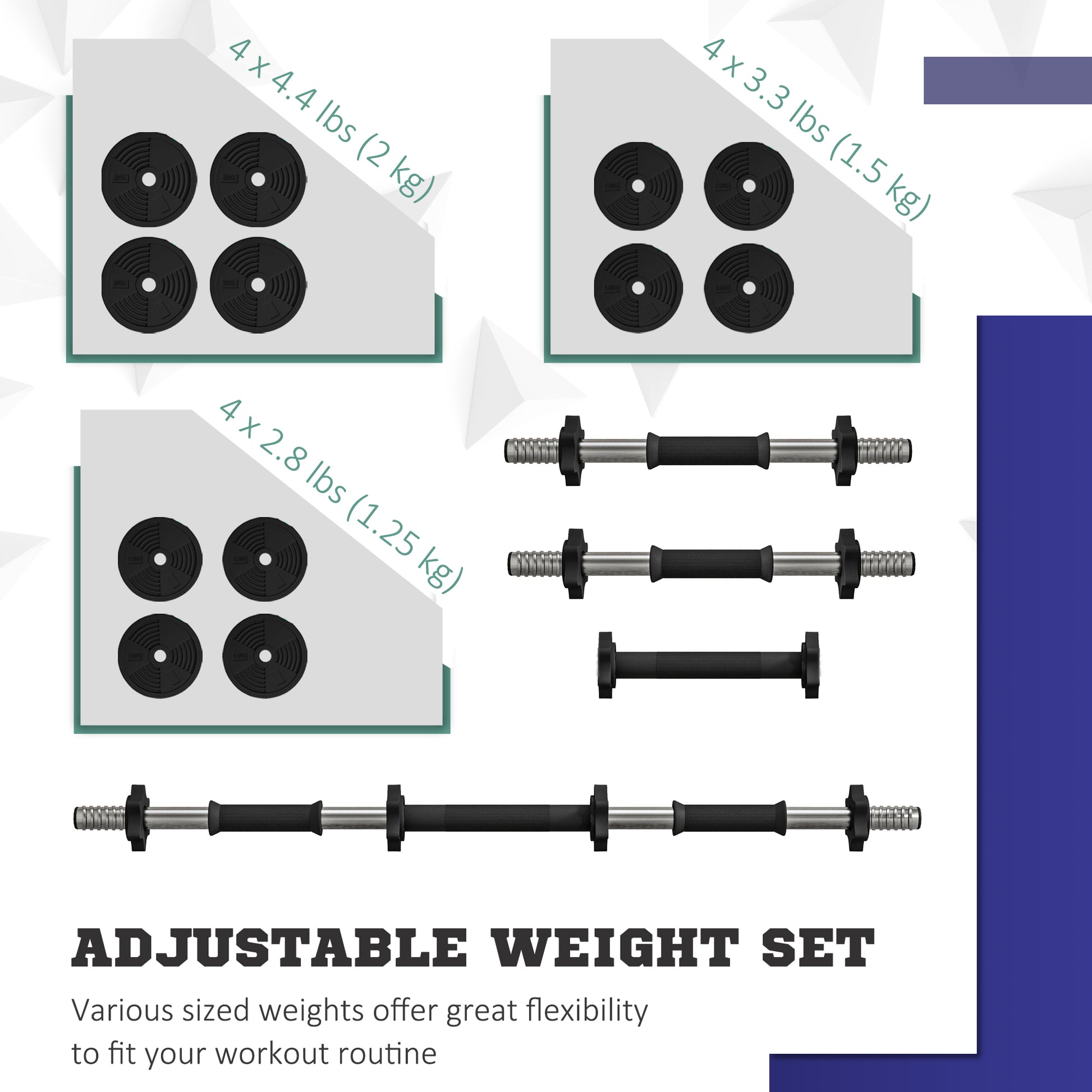 Soozier 44LBS 2-in-1 Adjustable Barbell & Dumbbells Set, Weights Set with Non-slip Handles for Men and Women Home Gym Training