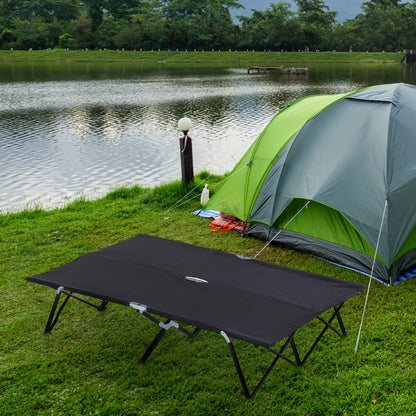 76" Two Person Folding Camping Cot Outdoor Portable Double Cot Wide Military Sleeping Bed w/ Carrying Bag Black