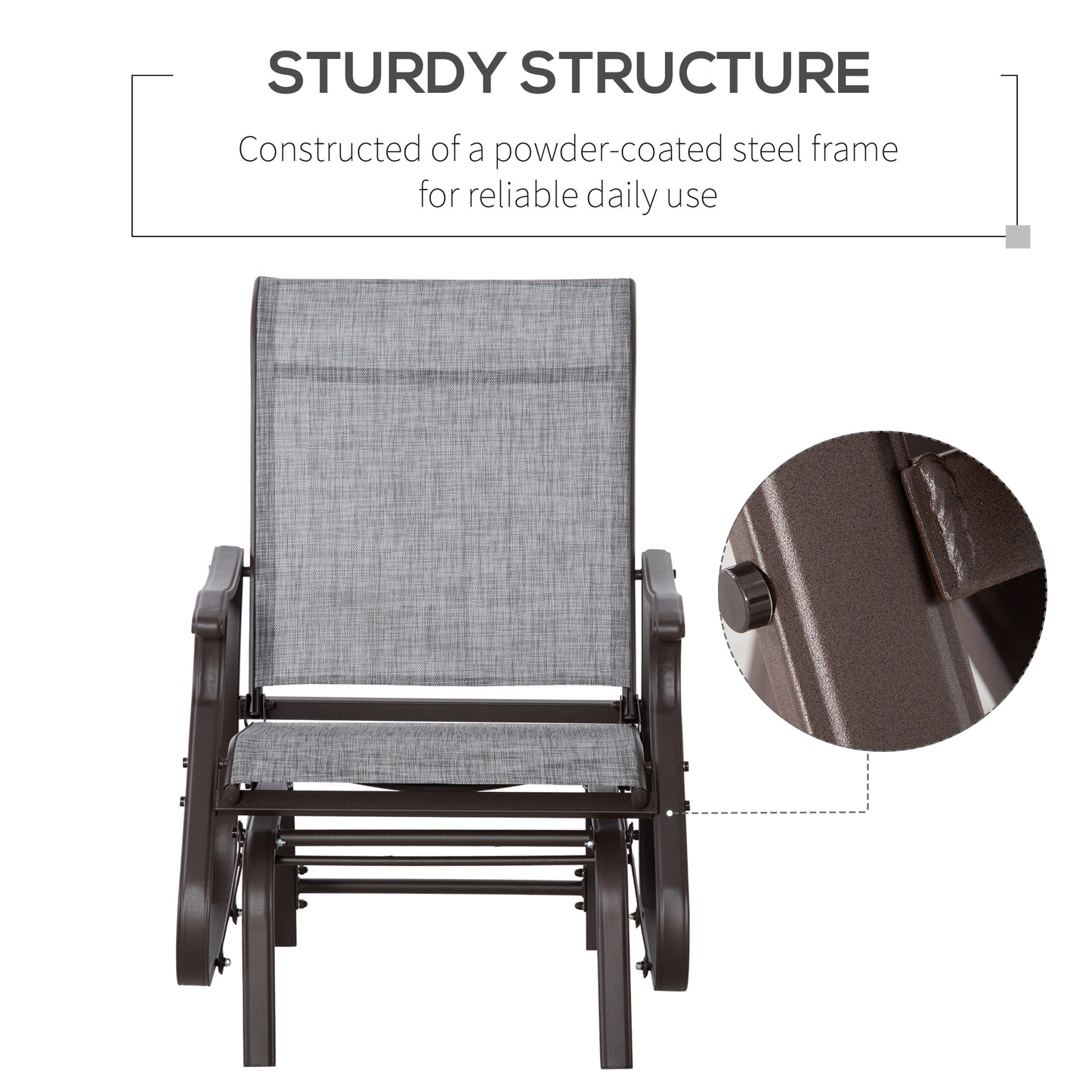 Outdoor Glider Chair, Patio Glider with Steel Frame and Mesh Fabric, Outdoor Patio Chair for Backyard, Garden and Porch, Grey