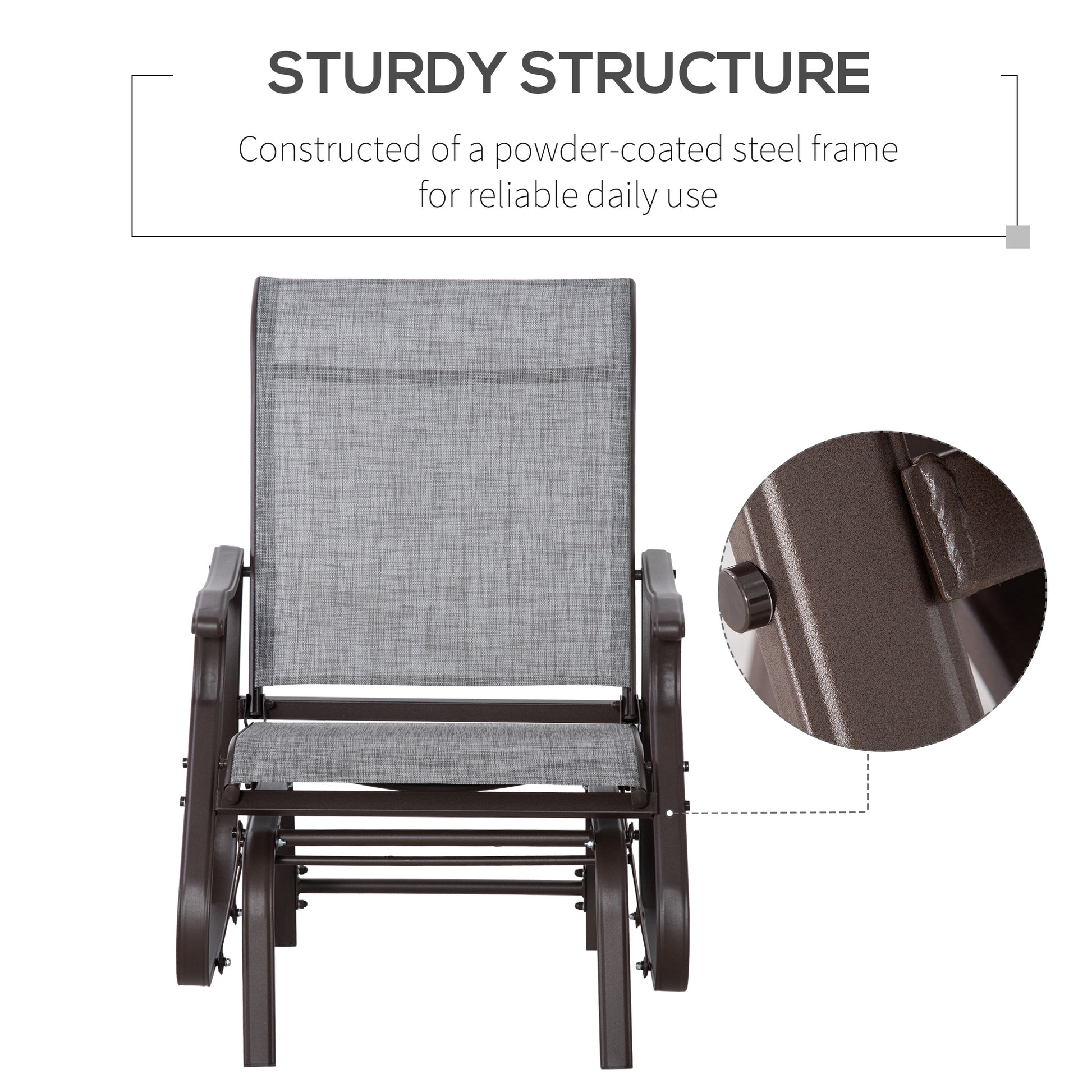 Outdoor Glider Chair, Patio Glider with Steel Frame and Mesh Fabric, Outdoor Patio Chair for Backyard, Garden and Porch, Grey