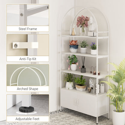 4-Tier Arched Shelving Unit with Cabinet, Bookshelf for Living Room, Office, 31.5" x 11.8" x 73.6", White