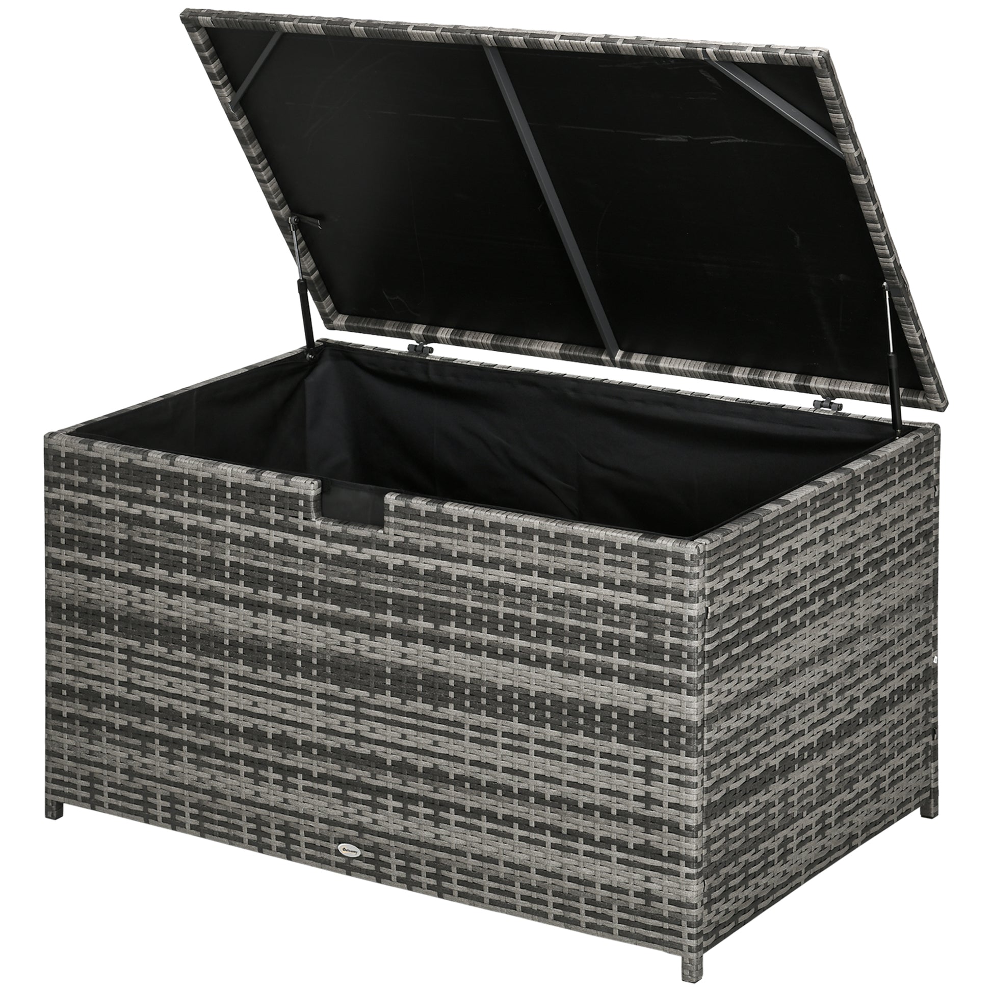 113 Gallon Outdoor Storage Box, Rattan Deck Box for Indoor, Patio Furniture Cushions, Grey