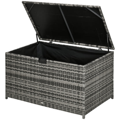 113 Gallon Outdoor Storage Box, Rattan Deck Box for Indoor, Patio Furniture Cushions, Grey