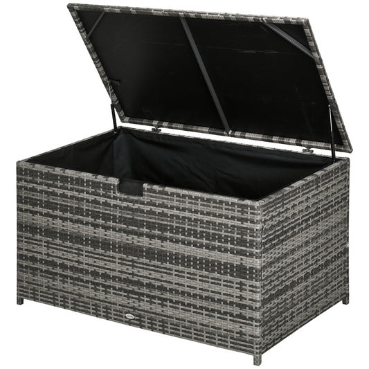 113 Gallon Outdoor Storage Box, Rattan Deck Box for Indoor, Patio Furniture Cushions, Grey