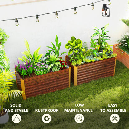 Set of 2 Galvanized Metal Planters for Outdoor Plants, 4' x 2' x 2' Raised Garden Bed, Distressed Dark Brown