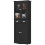 61" Kitchen Pantry Cabinet, Freestanding Farmhouse Buffet Storage Cabinet with Soft Close Glass Doors and Adjustable Shelves, Black