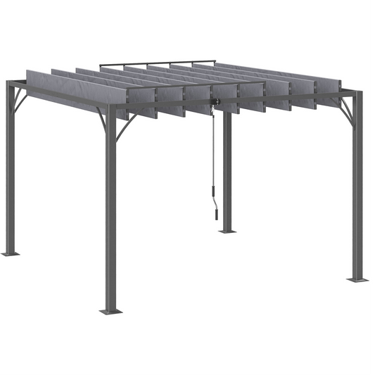 9.7' x 9.7' Outdoor Pergola with Retractable Roof, Aluminium Louvered Pergola Canopy Gazebo for Lawn Garden Patio, Grey
